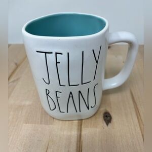 Rae Dunn JELLY BEANS Coffee Mug White with Turquoise Interior Black LL New